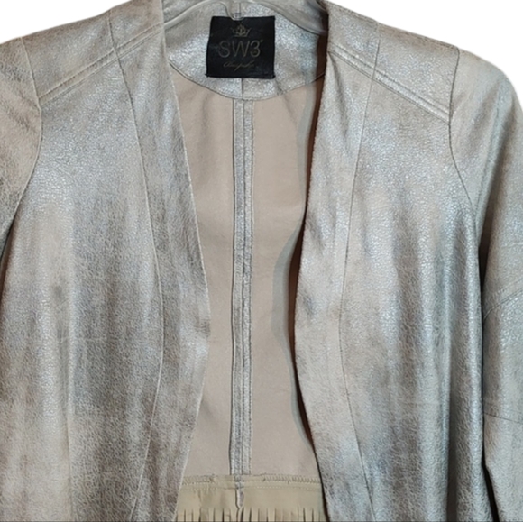 SW3 Bespoke Women's Silver Faux Suede Fringe Jacket sz XS - Picture 2 of 8